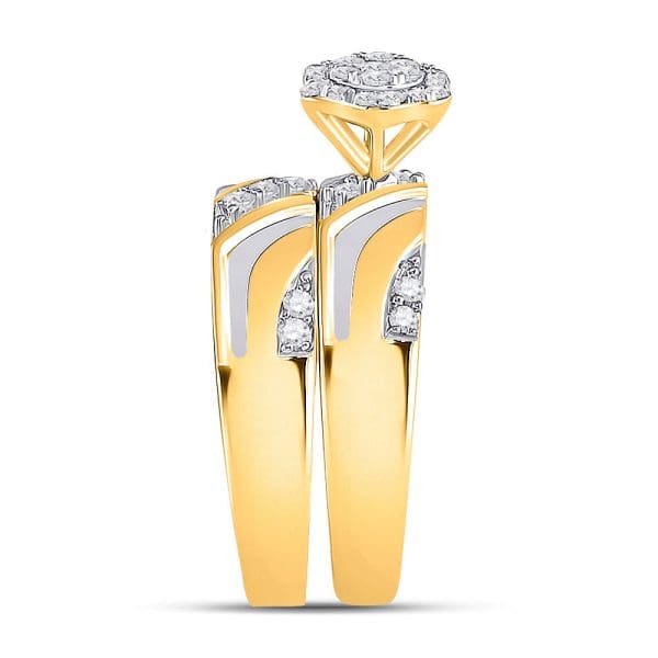 10kt Two-tone Gold His s Round Diamond Cluster Matching Wedding Set 1/2 Cttw - Image 4