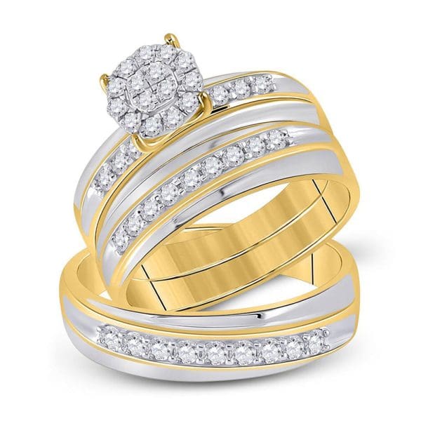 10kt Two-tone Gold His s Round Diamond Cluster Matching Wedding Set 3/4 Cttw