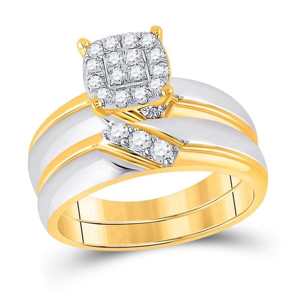 10kt Two-tone Gold His s Round Diamond Cluster Matching Wedding Set 1/2 Cttw - Image 2