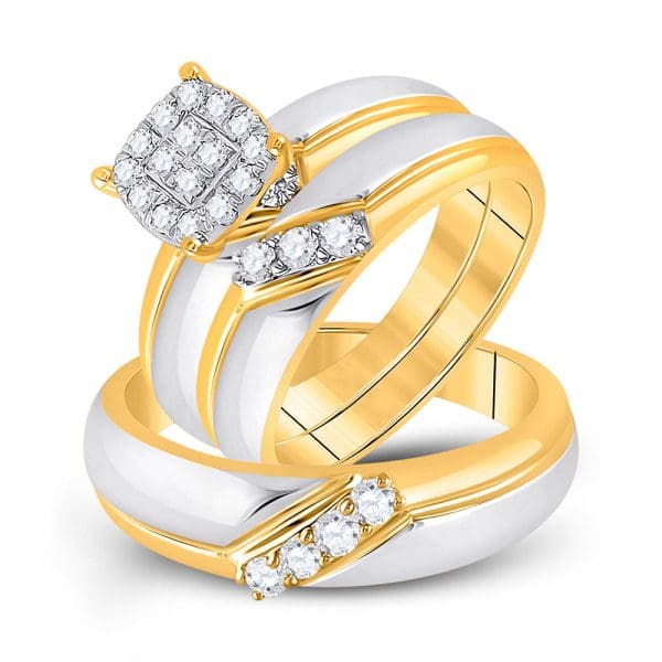 10kt Two-tone Gold His s Round Diamond Cluster Matching Wedding Set 1/2 Cttw