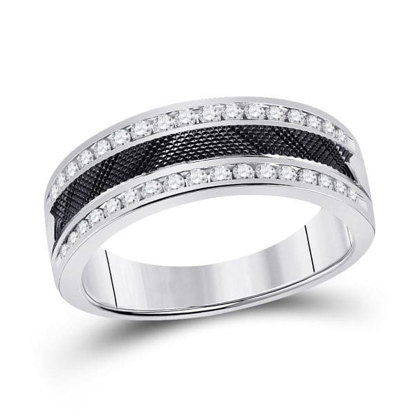 14kt White Gold His Round Diamond Wedding Double Row Band Ring 1/2 Cttw