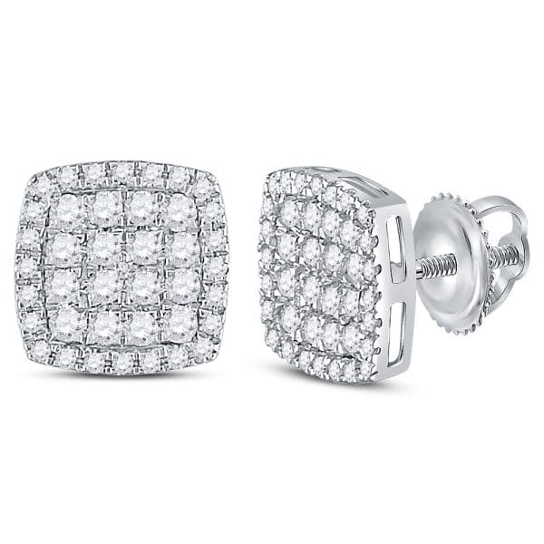 14kt White Gold  Round Diamond Square Cluster Earrings 3/4 Cttw