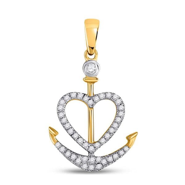 Round Diamond Anchor Heart Pendant - 14K Yellow Gold - Diamond Heart Pendant