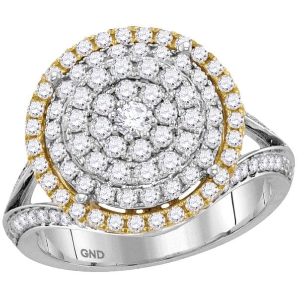 14kt Two-tone Gold  Round Diamond Right Hand Cocktail Ring 1-3/8 Cttw