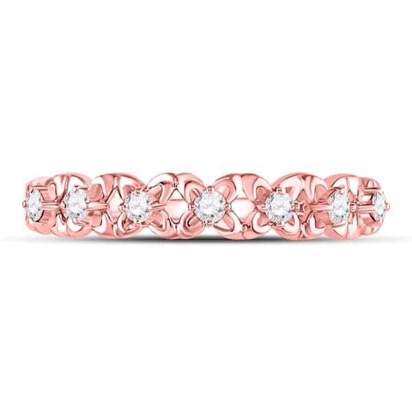 10kt Rose Gold  Round Diamond Flower Petal Stackable Band Ring 1/6 Cttw - Image 2