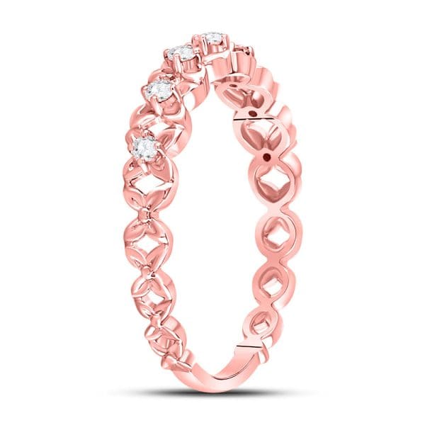 10kt Rose Gold  Round Diamond Flower Petal Stackable Band Ring 1/6 Cttw - Image 3