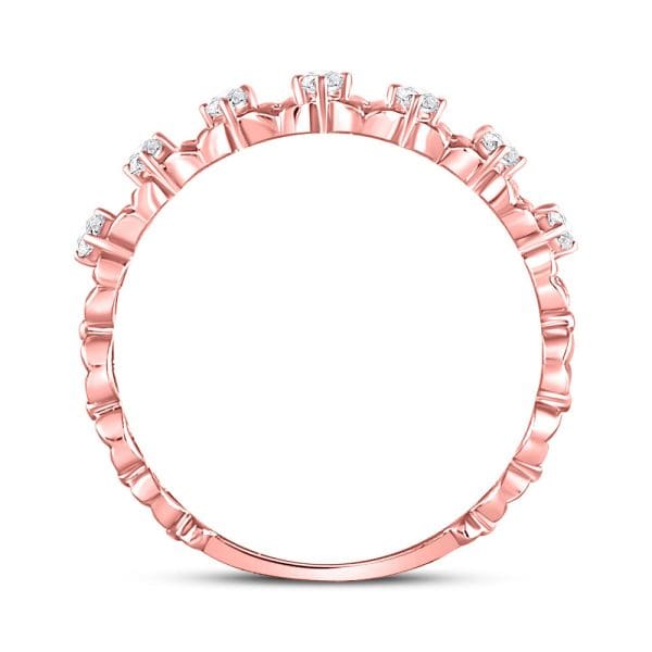 10kt Rose Gold  Round Diamond Flower Petal Stackable Band Ring 1/6 Cttw - Image 4