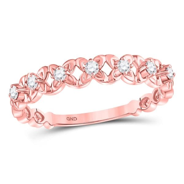 10kt Rose Gold  Round Diamond Flower Petal Stackable Band Ring 1/6 Cttw