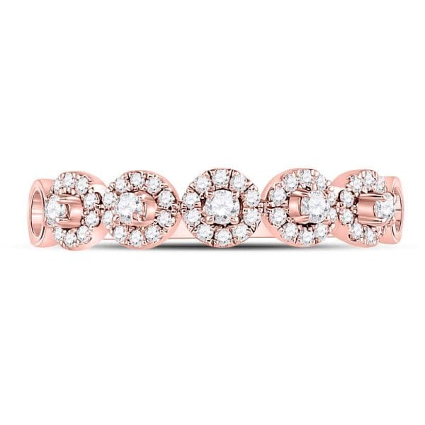 10kt Rose Gold  Round Diamond Halo Stackable Band Ring 1/3 Cttw - Image 2
