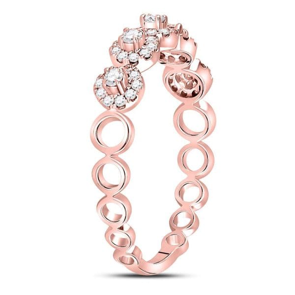 10kt Rose Gold  Round Diamond Halo Stackable Band Ring 1/3 Cttw - Image 3