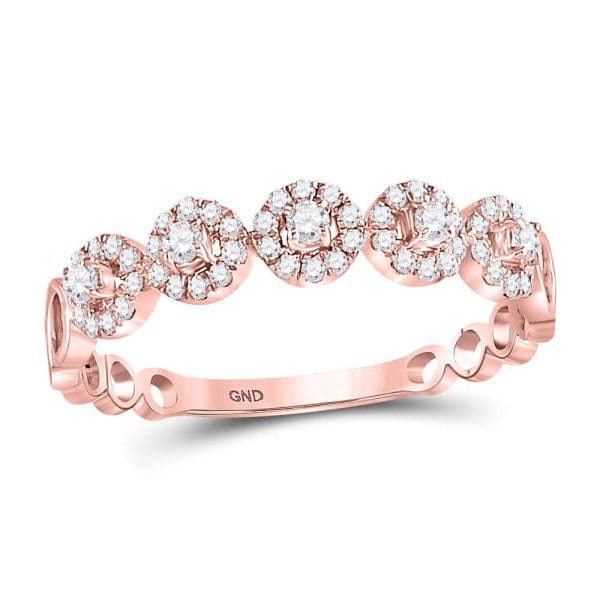 10kt Rose Gold  Round Diamond Halo Stackable Band Ring 1/3 Cttw