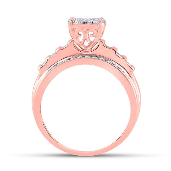 10kt Rose Gold Round Diamond Cluster Bridal Wedding Engagement Ring 1/2 Cttw - Image 2