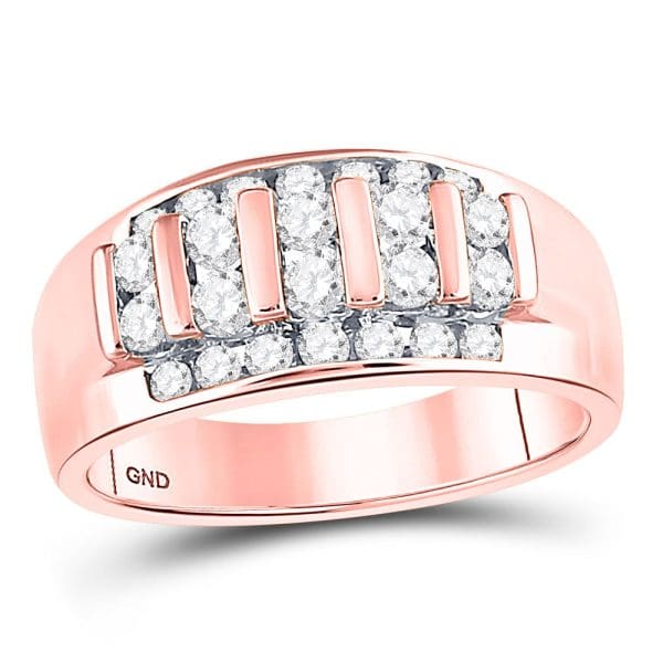 14kt Rose Gold His Round Diamond Wedding Band Ring 1 Cttw