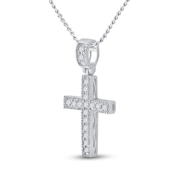 14kt White Gold  Round Diamond Milgrain Cross Pendant 1/5 Cttw - Image 2