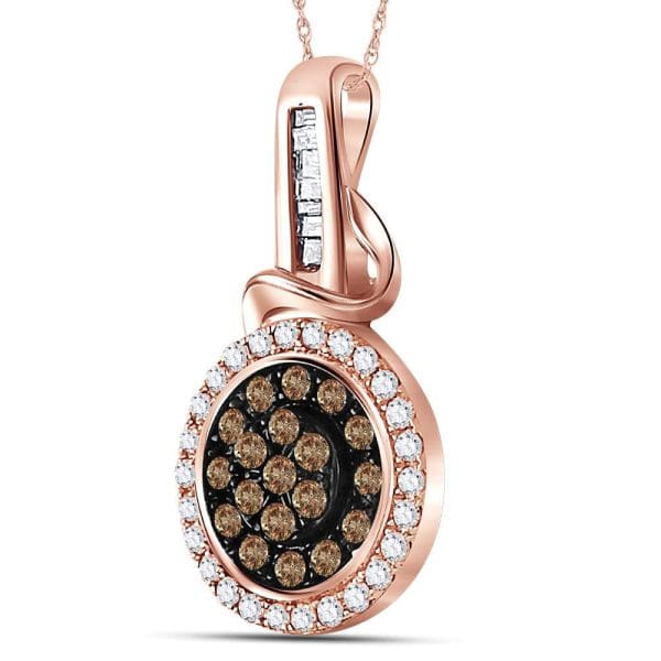 14kt Rose Gold  Round Brown Diamond Circle Cluster Pendant 3/8 Cttw - Image 2