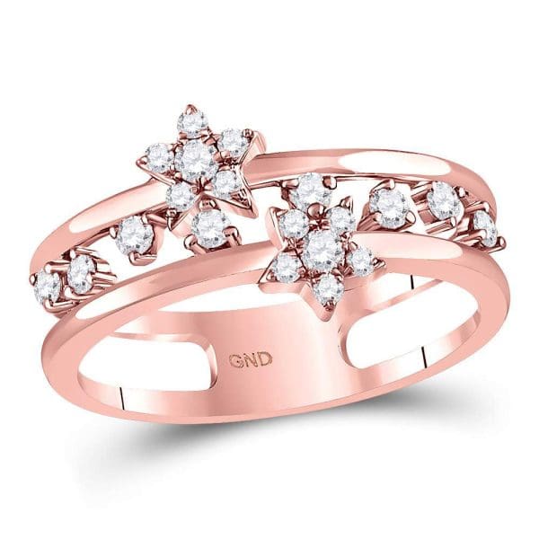 14kt Rose Gold  Round Diamond Open Double Star Band Ring 1/3 Cttw