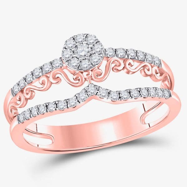 14kt Rose Gold  Round Diamond Modern Filigree Band Ring 1/3 Cttw
