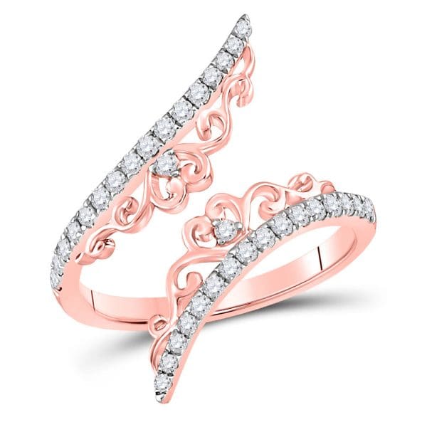 14kt Rose Gold  Round Diamond Modern Bypasss Band Ring 1/3 Cttw