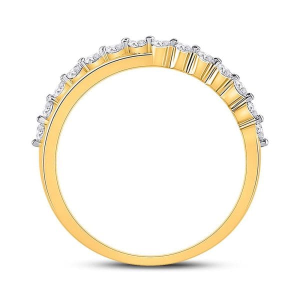 10kt Yellow Gold  Round Diamond Crossover Stackable Band Ring 1/3 Cttw - Image 2