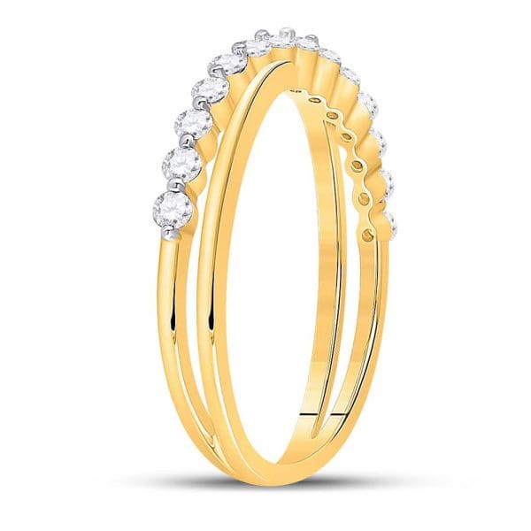 10kt Yellow Gold  Round Diamond Crossover Stackable Band Ring 1/3 Cttw - Image 3