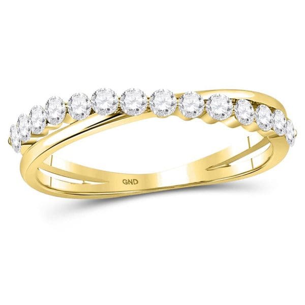 10kt Yellow Gold  Round Diamond Crossover Stackable Band Ring 1/3 Cttw
