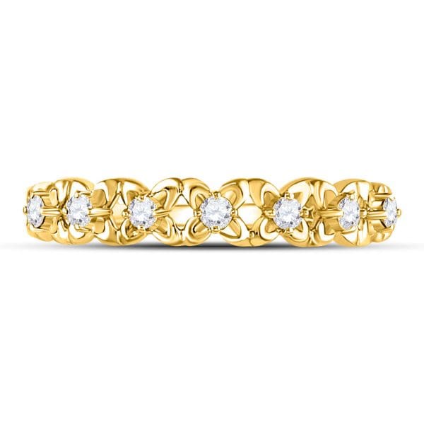 10kt Yellow Gold  Round Diamond Flower Petal Stackable Band Ring 1/6 Cttw - Image 2