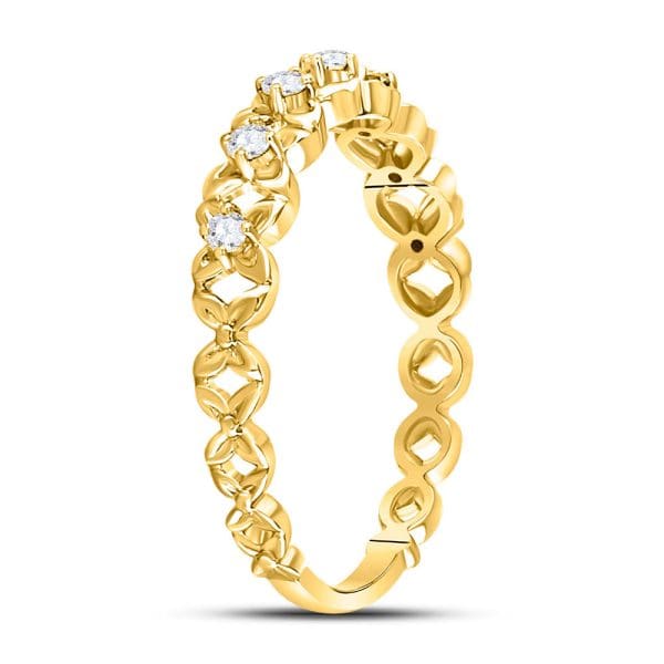 10kt Yellow Gold  Round Diamond Flower Petal Stackable Band Ring 1/6 Cttw - Image 3