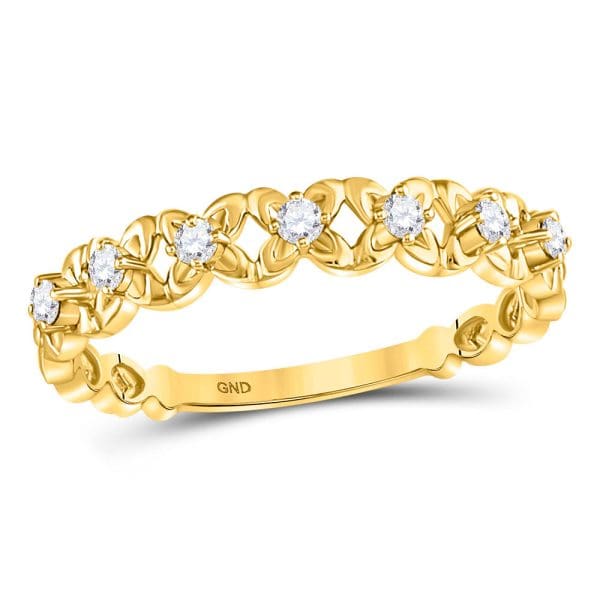 10kt Yellow Gold  Round Diamond Flower Petal Stackable Band Ring 1/6 Cttw