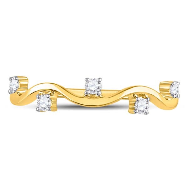 10kt Yellow Gold  Round Diamond Wave Stackable Band Ring 1/8 Cttw - Image 2