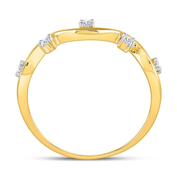 10kt Yellow Gold  Round Diamond Wave Stackable Band Ring 1/8 Cttw - Image 4