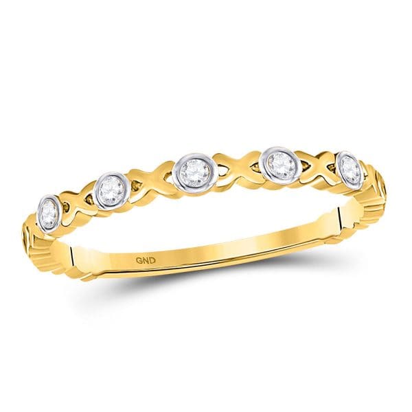 10kt Yellow Gold  Round Diamond XOXO Love Stackable Band Ring 1/12 Cttw