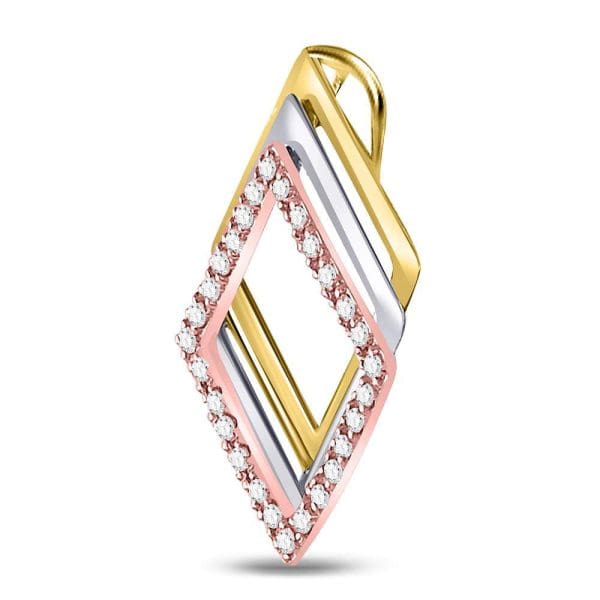 Round Diamond Diagonal Square Fashion Pendant - 10kt Tri-Tone Gold - Image 2