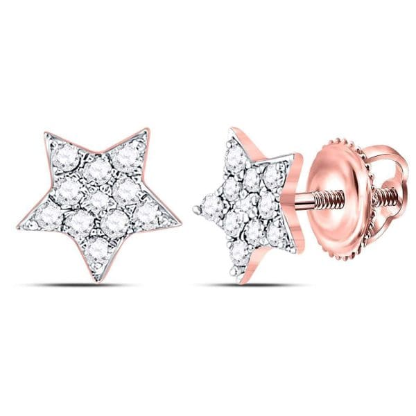 10kt Rose Gold  Round Diamond Star Earrings 1/6 Cttw