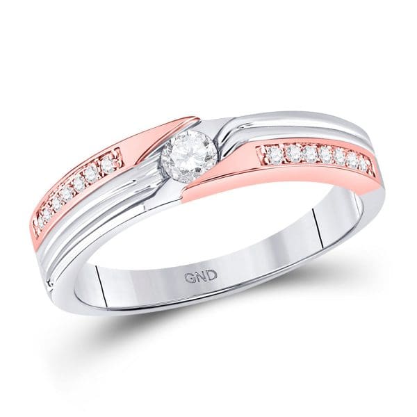 14kt Two-tone Gold  Round Diamond Solitaire Band Ring 1/3 Cttw