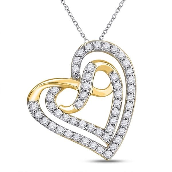 Round Diamond Infinity Heart Pendant - 10K Yellow Gold - Diamond Heart Pendant