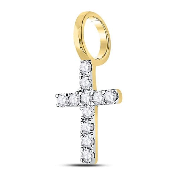 Uni-sex Round Diamond Cross Pendant - 14K Yellow Gold - Diamond Cross Pendant - Image 2