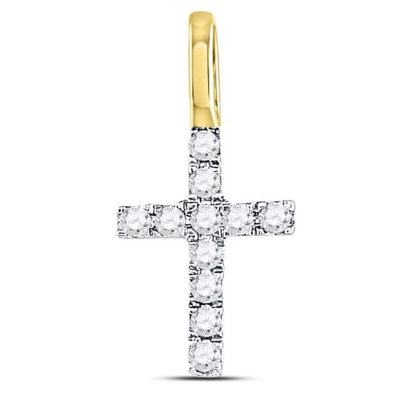 Uni-sex Round Diamond Cross Pendant - 14K Yellow Gold - Diamond Cross Pendant