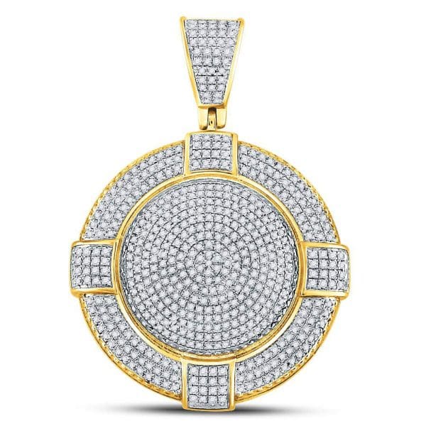 10kt Yellow Gold His Round Diamond Circle Frame Medallion Charm Pendant 7/8 Cttw