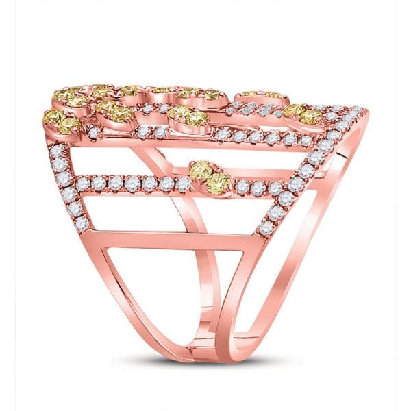 14kt Rose Gold  Round Yellow Diamond Fashion Cocktail Ring 1-1/2 Cttw - Image 2