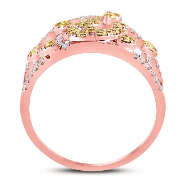 14kt Rose Gold  Round Yellow Diamond Fashion Cocktail Ring 1-1/2 Cttw - Image 3