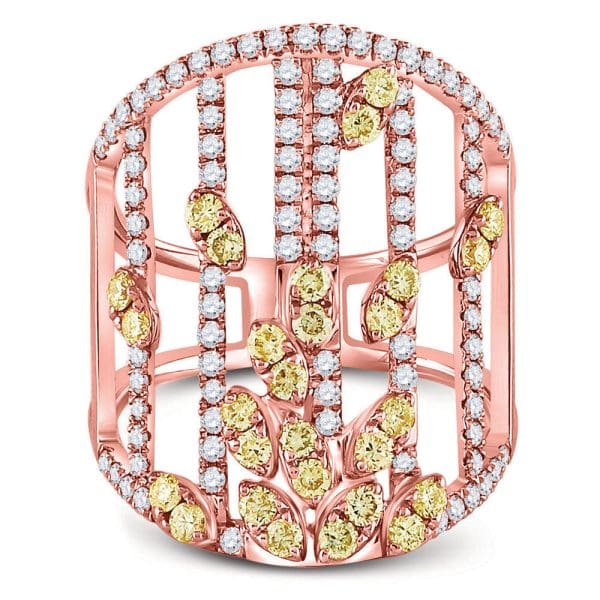 14kt Rose Gold  Round Yellow Diamond Fashion Cocktail Ring 1-1/2 Cttw - Image 4