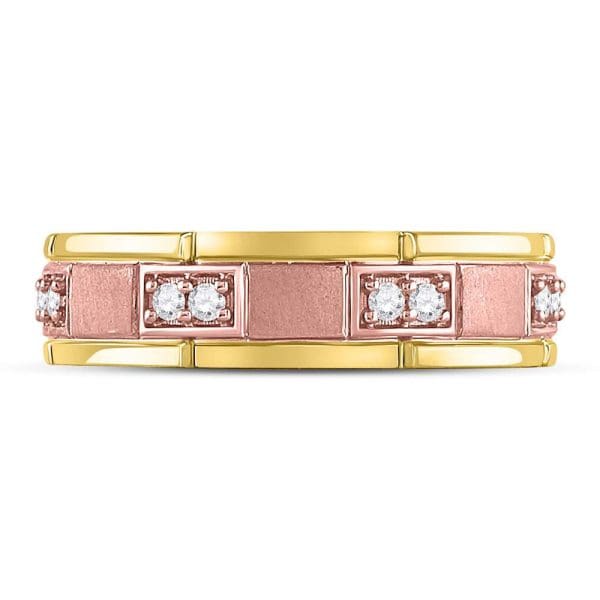 14kt Two-tone Gold His Round Diamond Wedding 2-Stone Band Ring 1/4 Cttw - Image 2