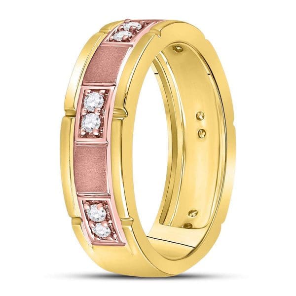 14kt Two-tone Gold His Round Diamond Wedding 2-Stone Band Ring 1/4 Cttw - Image 3