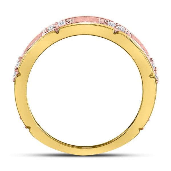 14kt Two-tone Gold His Round Diamond Wedding 2-Stone Band Ring 1/4 Cttw - Image 4