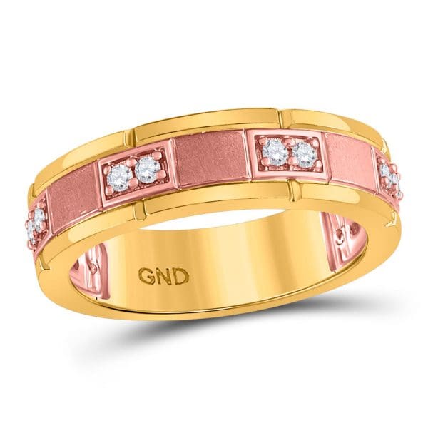 14kt Two-tone Gold His Round Diamond Wedding 2-Stone Band Ring 1/4 Cttw