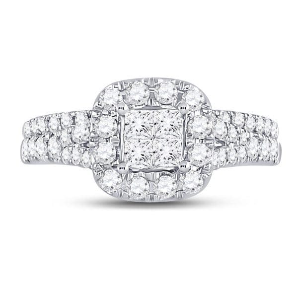 14kt White Gold Princess Diamond Cluster Bridal Wedding Ring Band Set 1 Cttw - Image 2