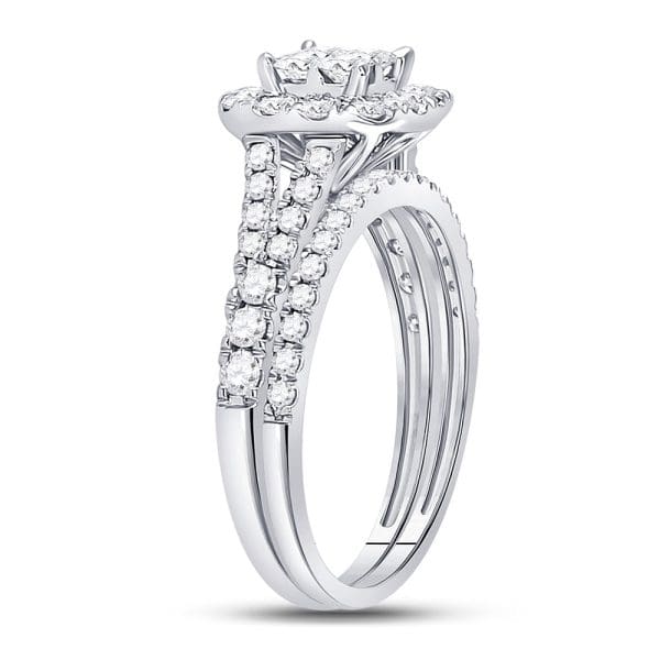 14kt White Gold Princess Diamond Cluster Bridal Wedding Ring Band Set 1 Cttw - Image 3