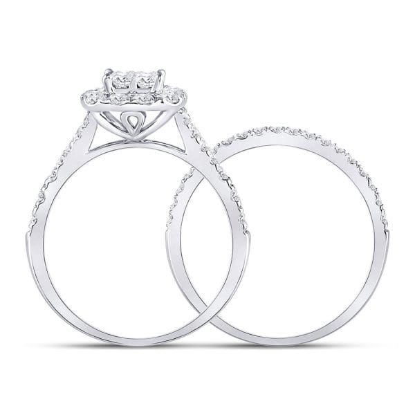 14kt White Gold Princess Diamond Cluster Bridal Wedding Ring Band Set 1 Cttw - Image 4
