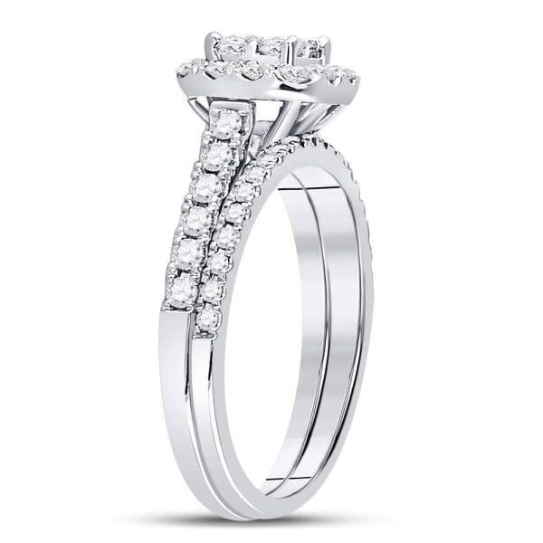 14kt White Gold Princess Diamond Bridal Wedding Ring Band Set 1 Cttw - Image 4