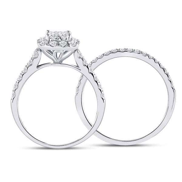14kt White Gold Princess Diamond Bridal Wedding Ring Band Set 1 Cttw - Image 3